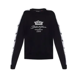 Schwarzer Baumwollpullover mit Logo-Print