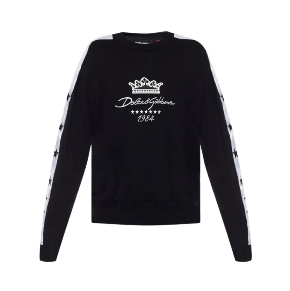Schwarzer Baumwollpullover mit Logo-Print