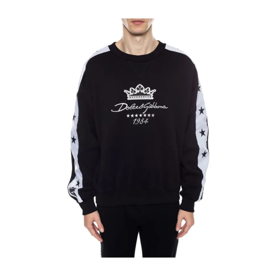 Schwarzer Baumwollpullover mit Logo-Print