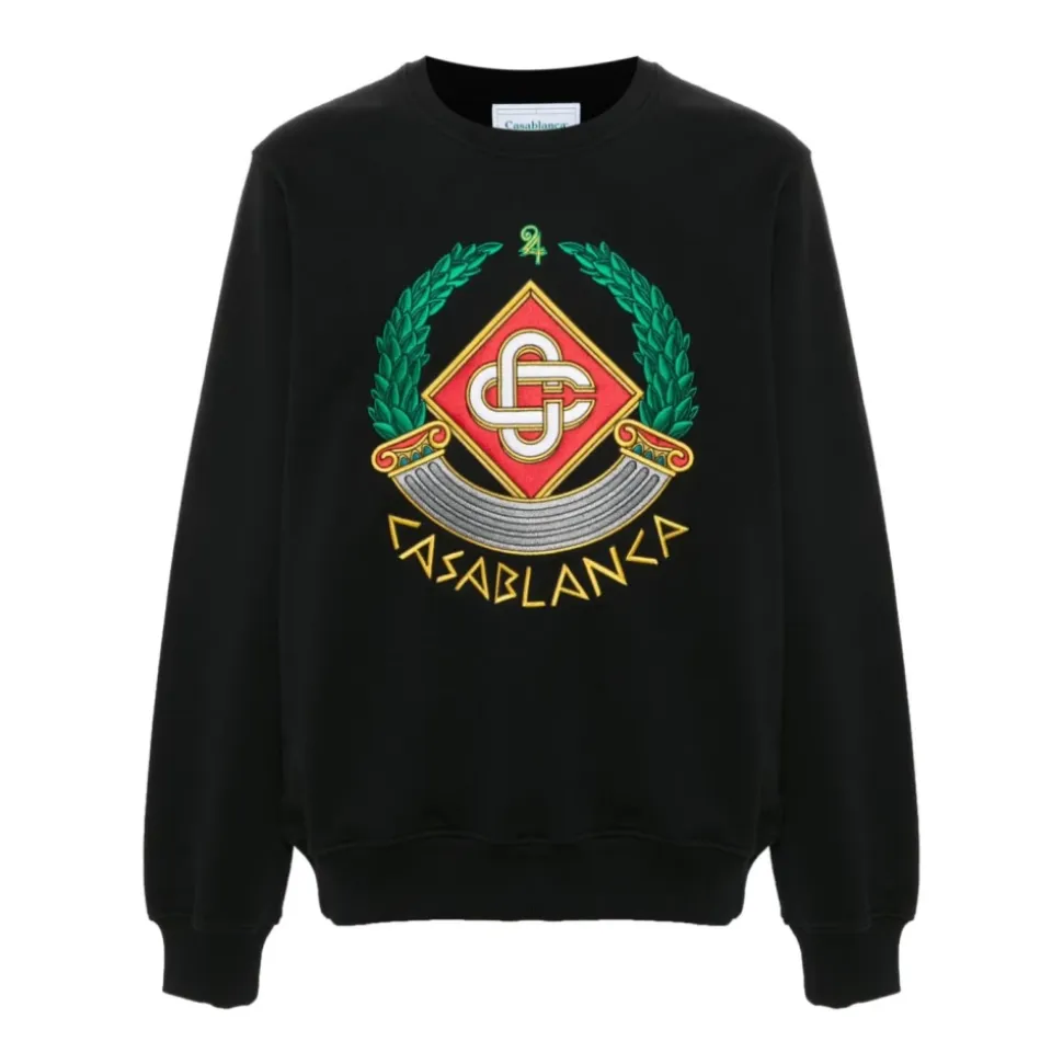 Schwarzer Baumwoll-Sweatshirt mit Frontstickerei