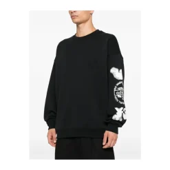 Schwarzer Cloud Print Crew Neck Pullover