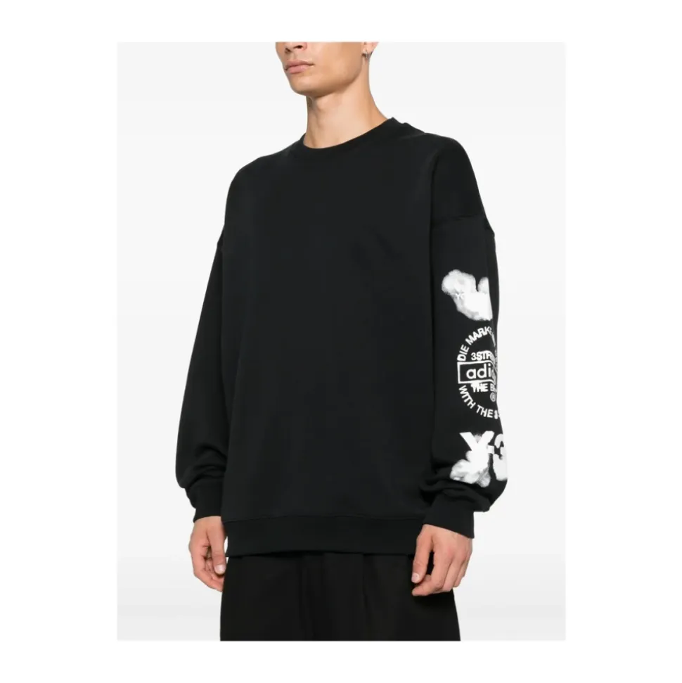 Schwarzer Cloud Print Crew Neck Pullover