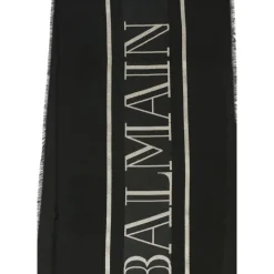 Schwarzer Fransenschal mit Logo