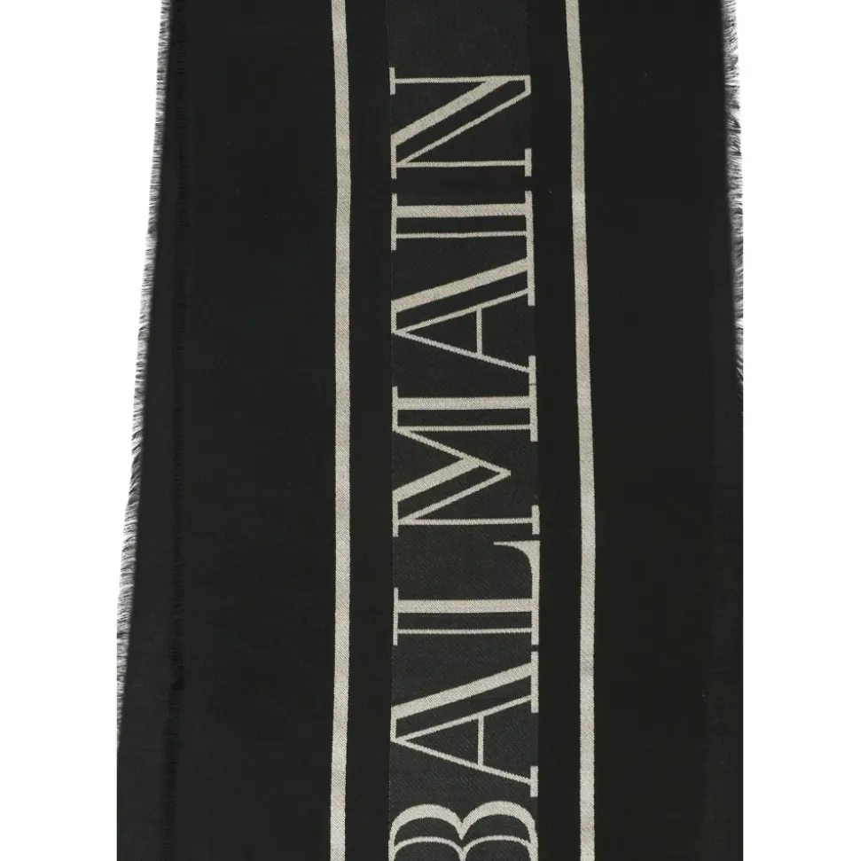 Schwarzer Fransenschal mit Logo