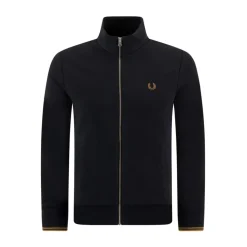 Schwarzer French Terry Reißverschluss-Sweatshirt