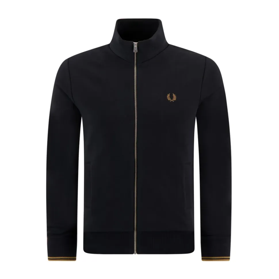 Schwarzer French Terry Reißverschluss-Sweatshirt