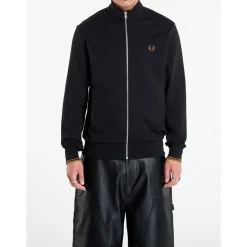 Schwarzer French Terry Reißverschluss-Sweatshirt