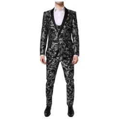 Schwarzer Grauer MARTINI Jacquard Herrenanzug