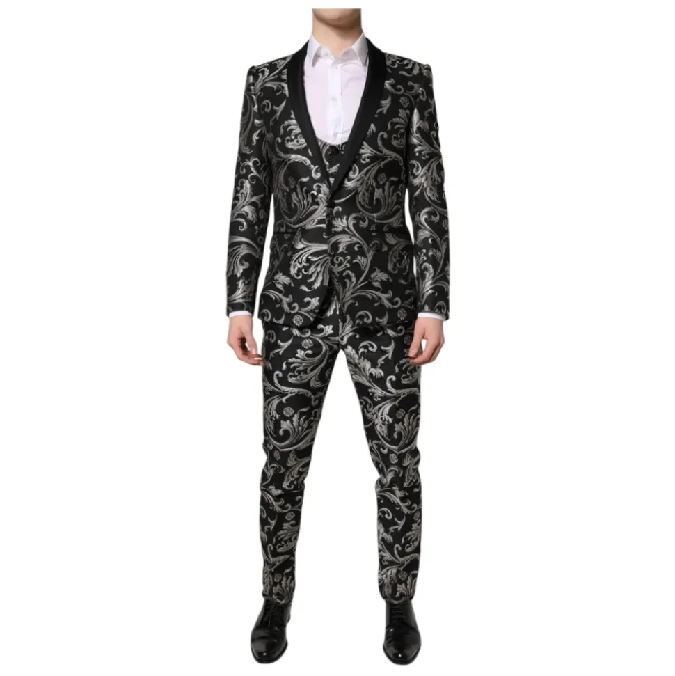 Schwarzer Grauer MARTINI Jacquard Herrenanzug