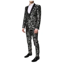 Schwarzer Grauer MARTINI Jacquard Herrenanzug