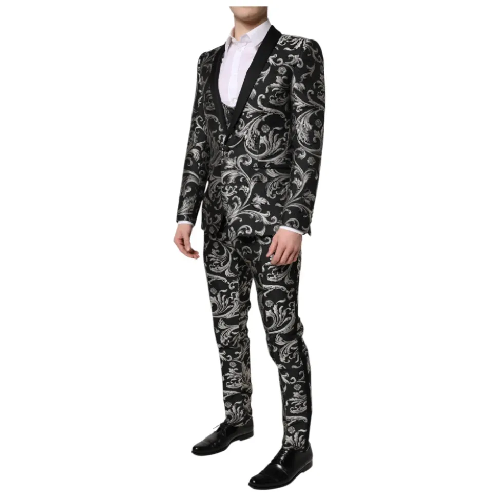 Schwarzer Grauer MARTINI Jacquard Herrenanzug
