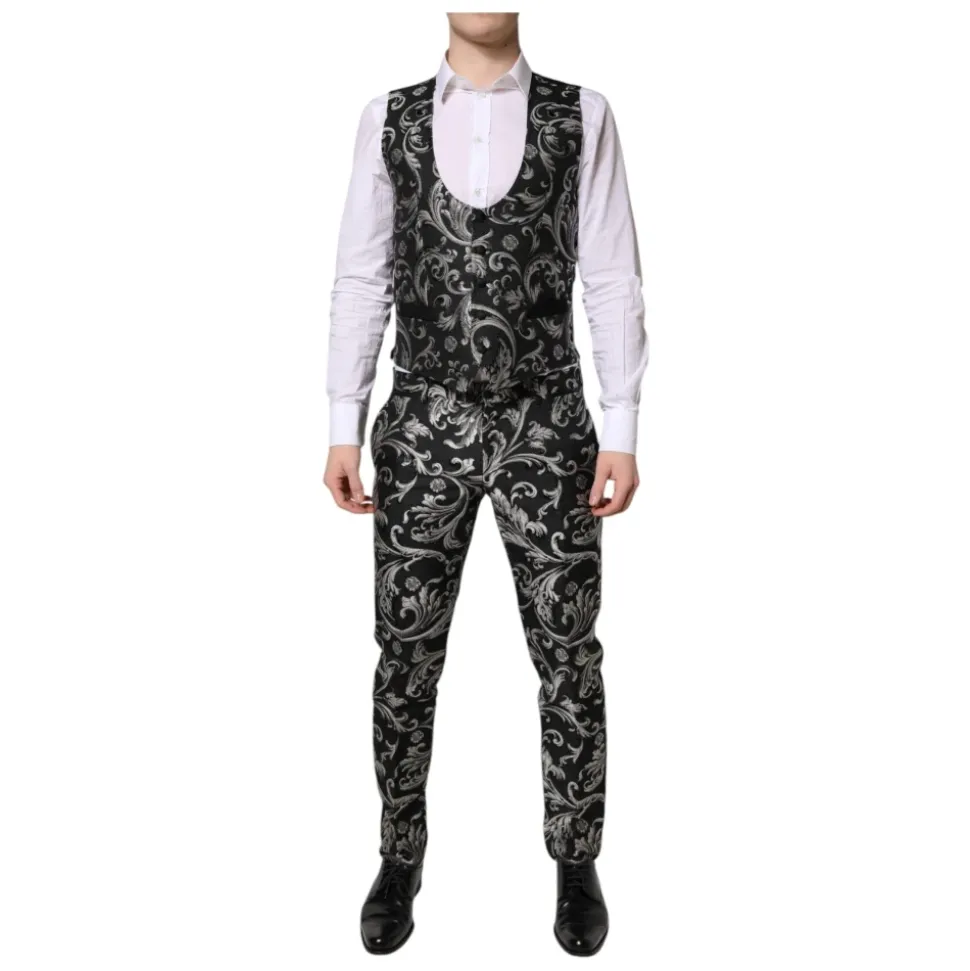 Schwarzer Grauer MARTINI Jacquard Herrenanzug