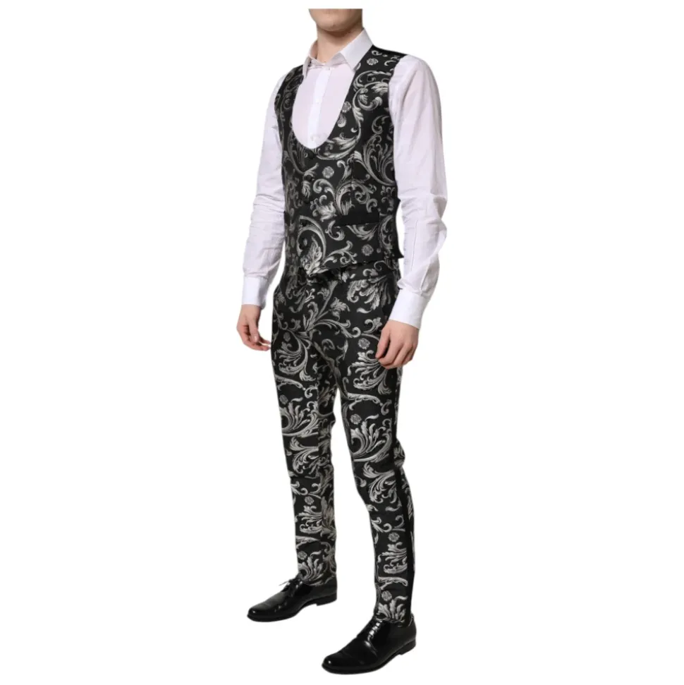 Schwarzer Grauer MARTINI Jacquard Herrenanzug