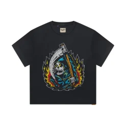 Schwarzer Grim Reaper Flammen Grafik Pullover