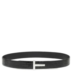Schwarzer Krokodileffekt Gürtel Silber Hardware