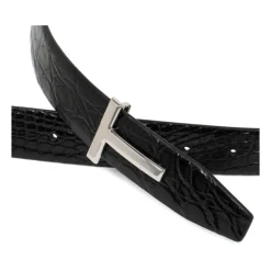Schwarzer Krokodileffekt Gürtel Silber Hardware