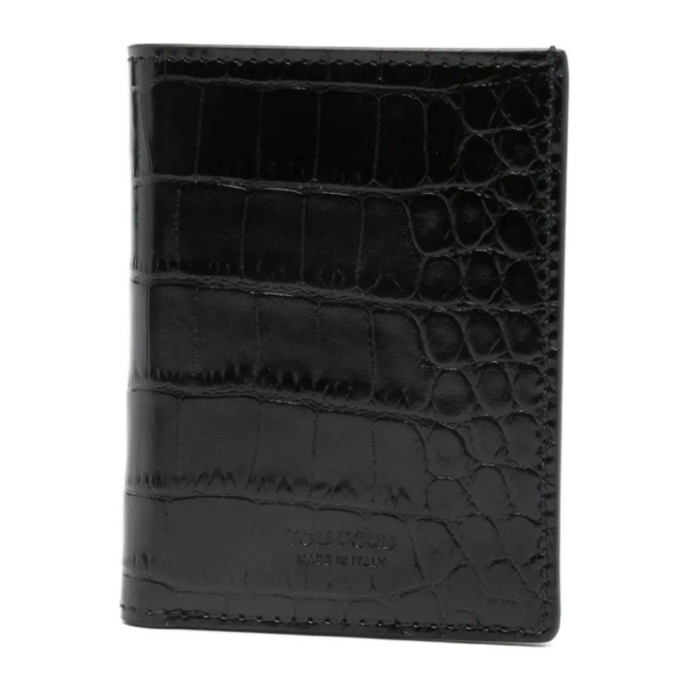 Schwarzer Krokodil-Print Lederkartenhalter