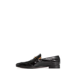 Schwarzer Lackleder Loafer mit Kette