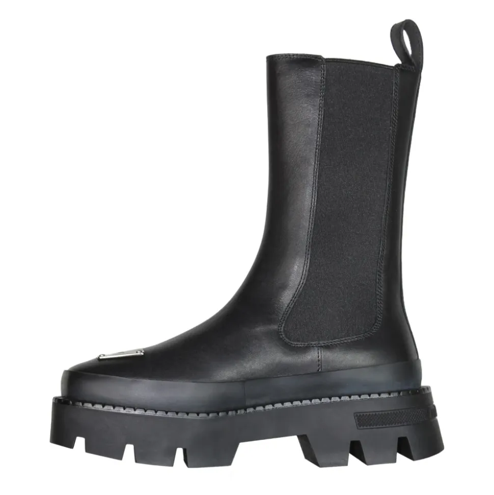 Schwarzer Leder Chelsea Stiefel