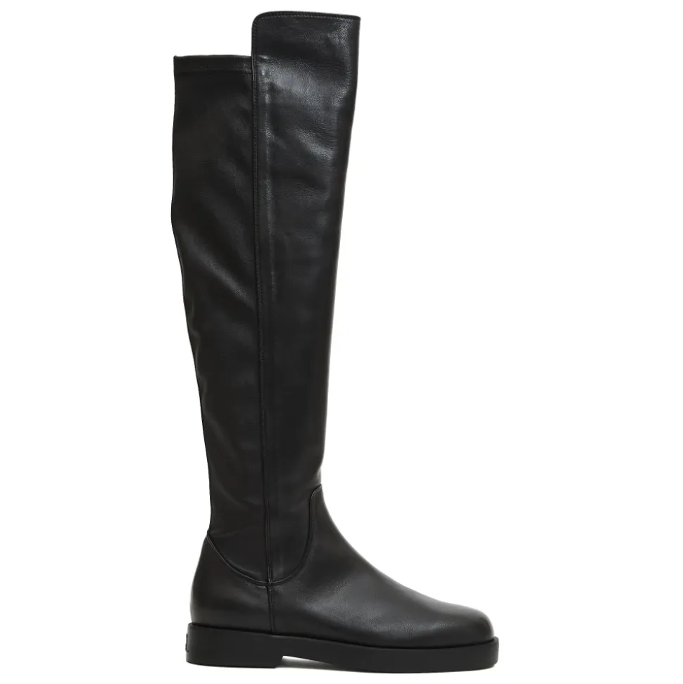 Schwarzer Leder Stretch Stiefel