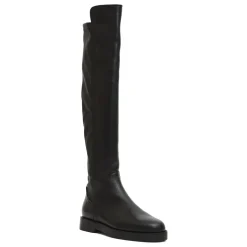 Schwarzer Leder Stretch Stiefel