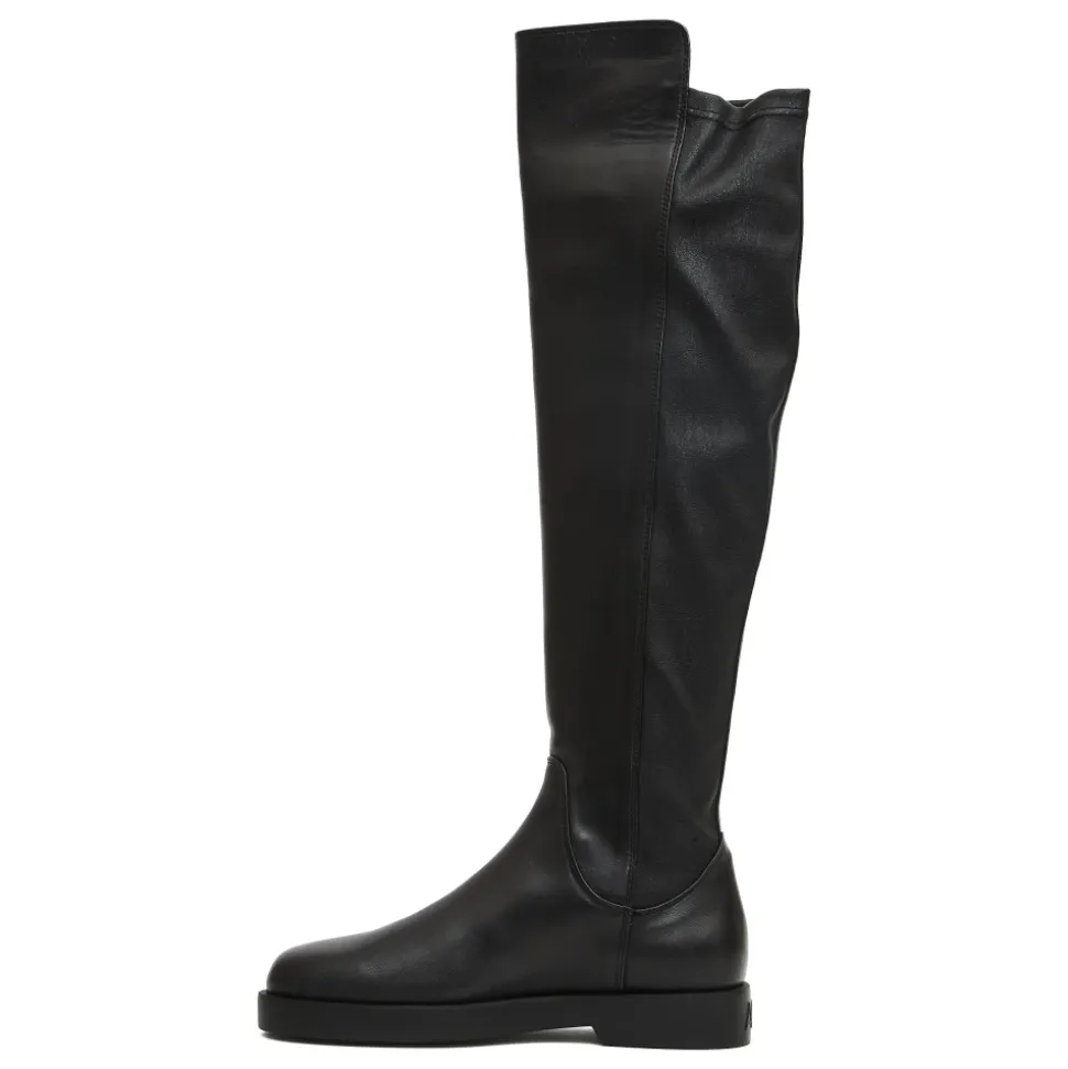 Schwarzer Leder Stretch Stiefel
