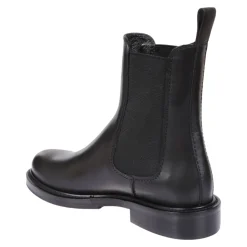 Schwarzer Leder-Ankle-Boot mit Elastikeinsatz