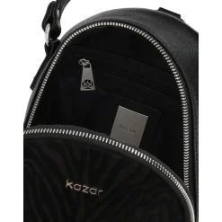 Schwarzer Lederrucksack mit Borsten und Tierdruck 2-in-1