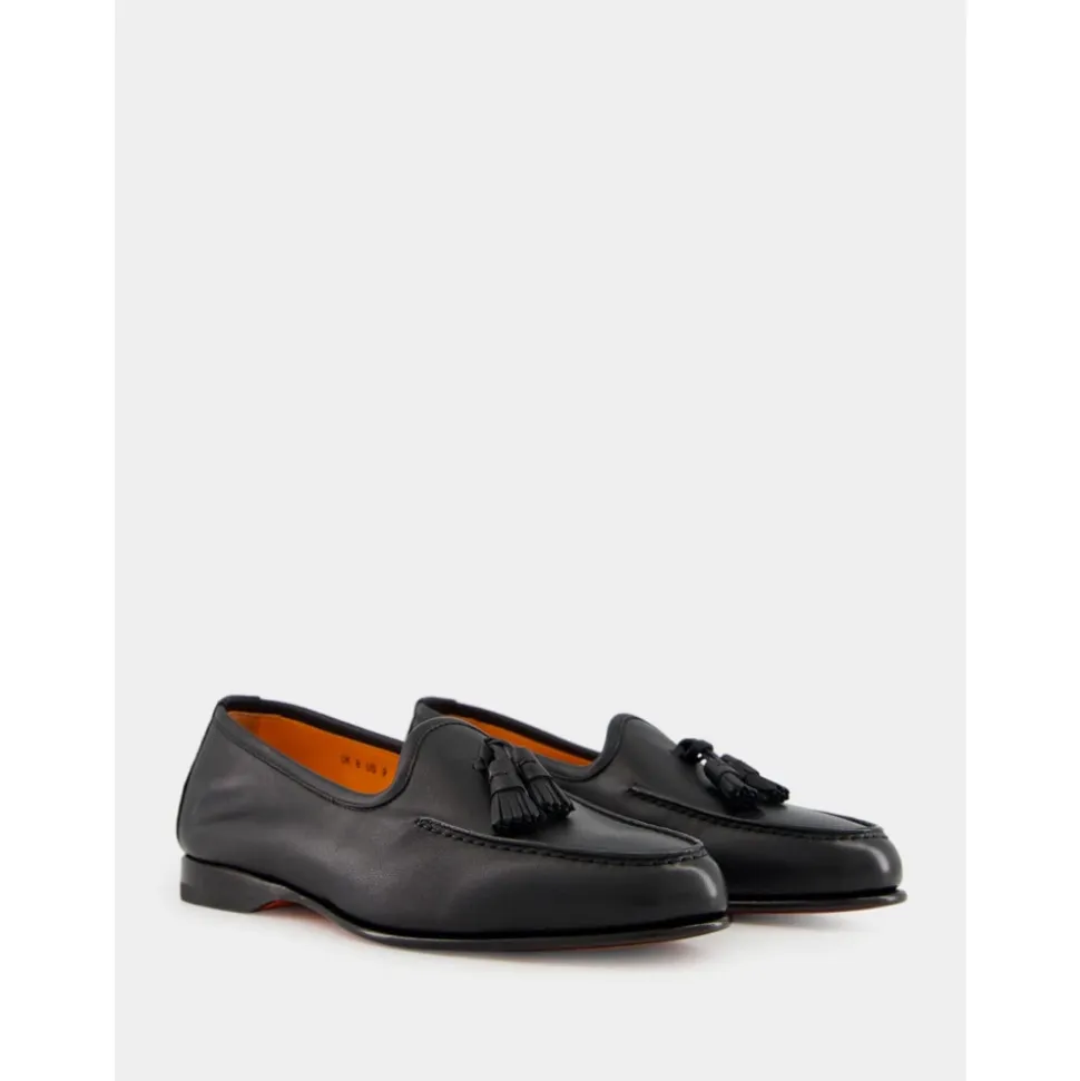 Schwarzer Ledertassel-Loafer