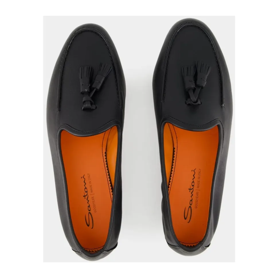 Schwarzer Ledertassel-Loafer