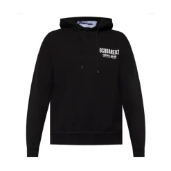 Schwarzer Logo-Print Hoodie Italienische Herstellung