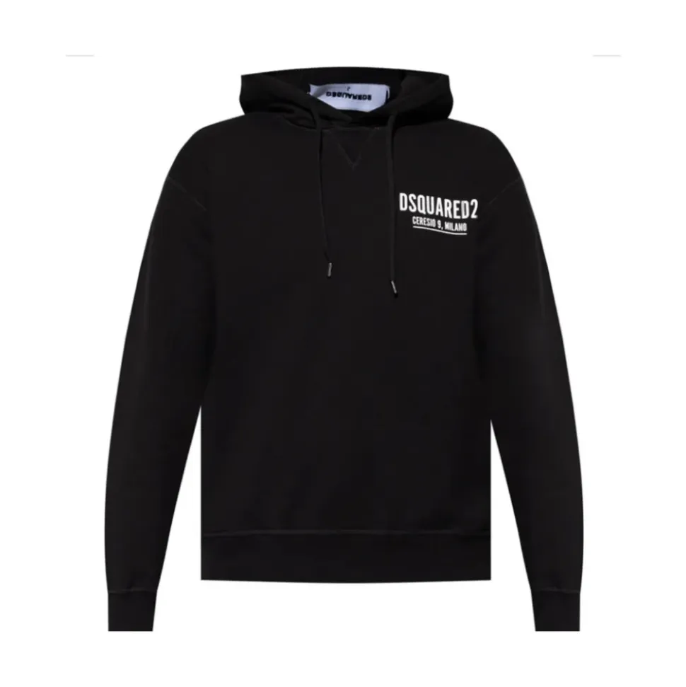 Schwarzer Logo-Print Hoodie Italienische Herstellung