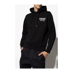 Schwarzer Logo-Print Hoodie Italienische Herstellung