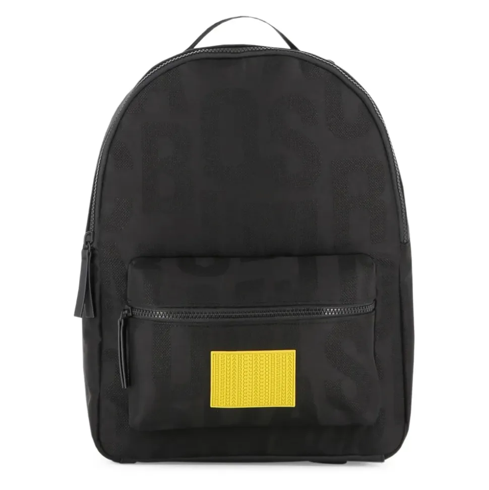 Schwarzer Rucksack mit gelbem Akzentpatch