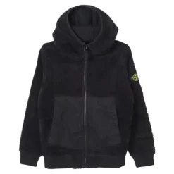 Schwarzer Shearling-Pullover mit Nylon-Einsätzen