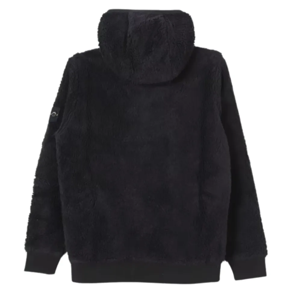 Schwarzer Shearling-Pullover mit Nylon-Einsätzen