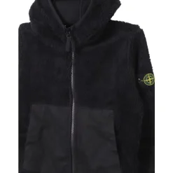 Schwarzer Shearling-Pullover mit Nylon-Einsätzen