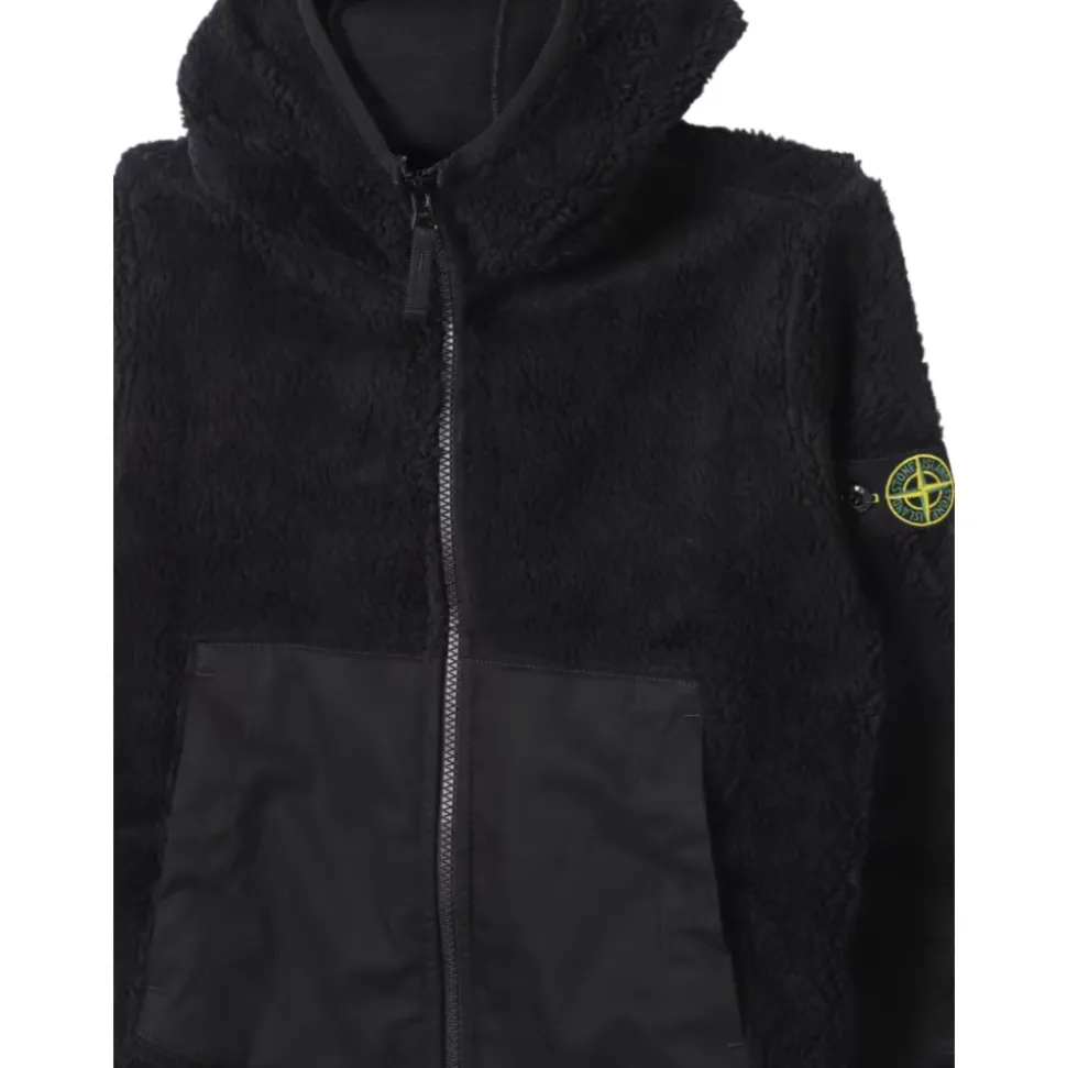 Schwarzer Shearling-Pullover mit Nylon-Einsätzen