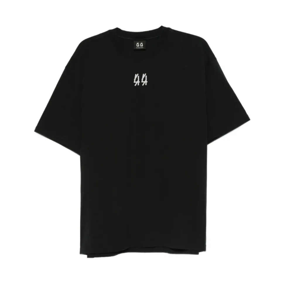 Schwarzes Baumwoll-Crew-Neck-T-Shirt mit Logo
