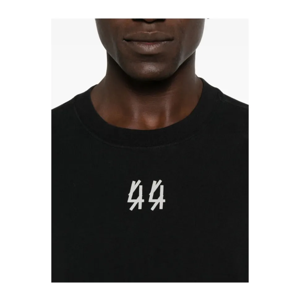 Schwarzes Baumwoll-Crew-Neck-T-Shirt mit Logo