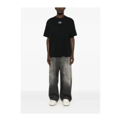 Schwarzes Baumwoll-Crew-Neck-T-Shirt mit Logo