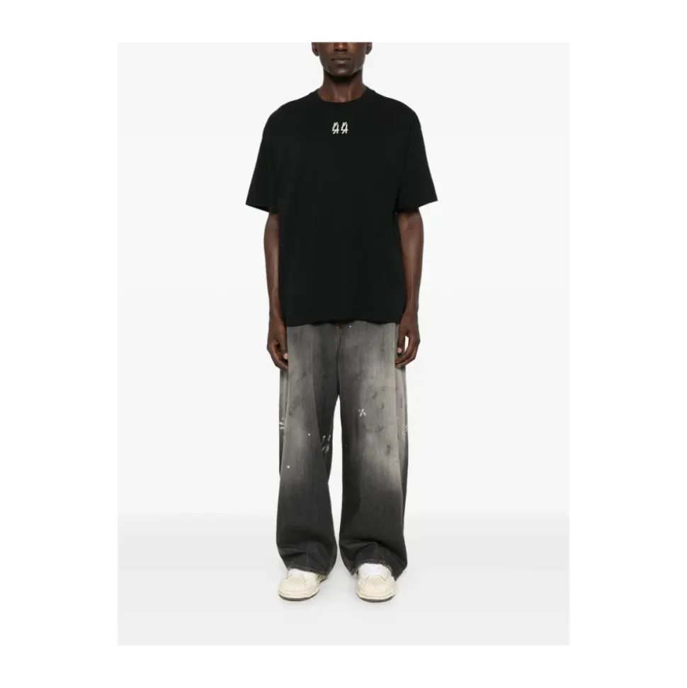 Schwarzes Baumwoll-Crew-Neck-T-Shirt mit Logo