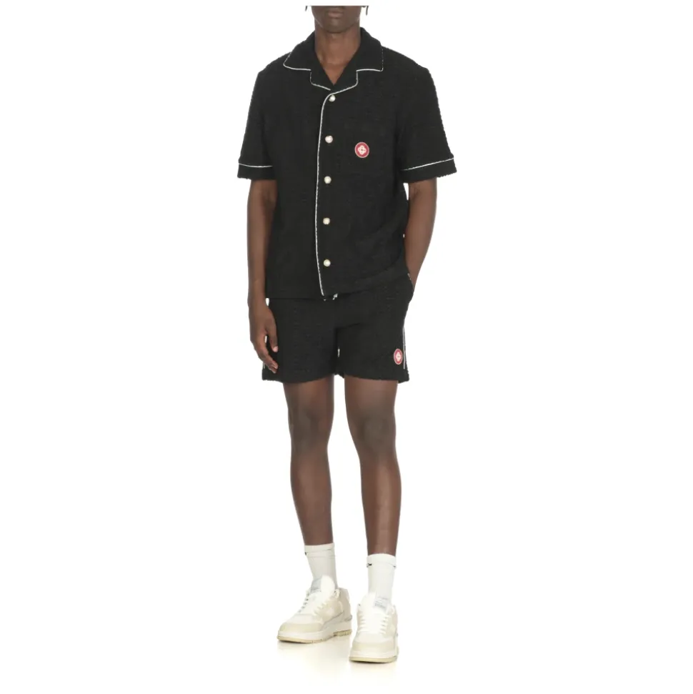 Schwarzes Baumwollhemd mit Monogrammmuster