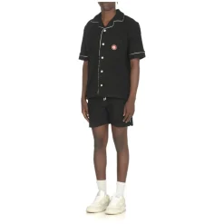 Schwarzes Baumwollhemd mit Monogrammmuster