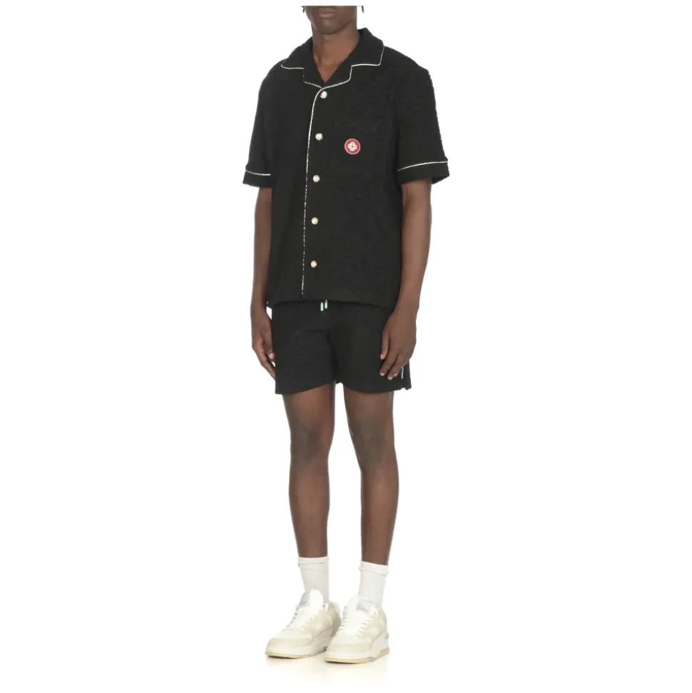 Schwarzes Baumwollhemd mit Monogrammmuster