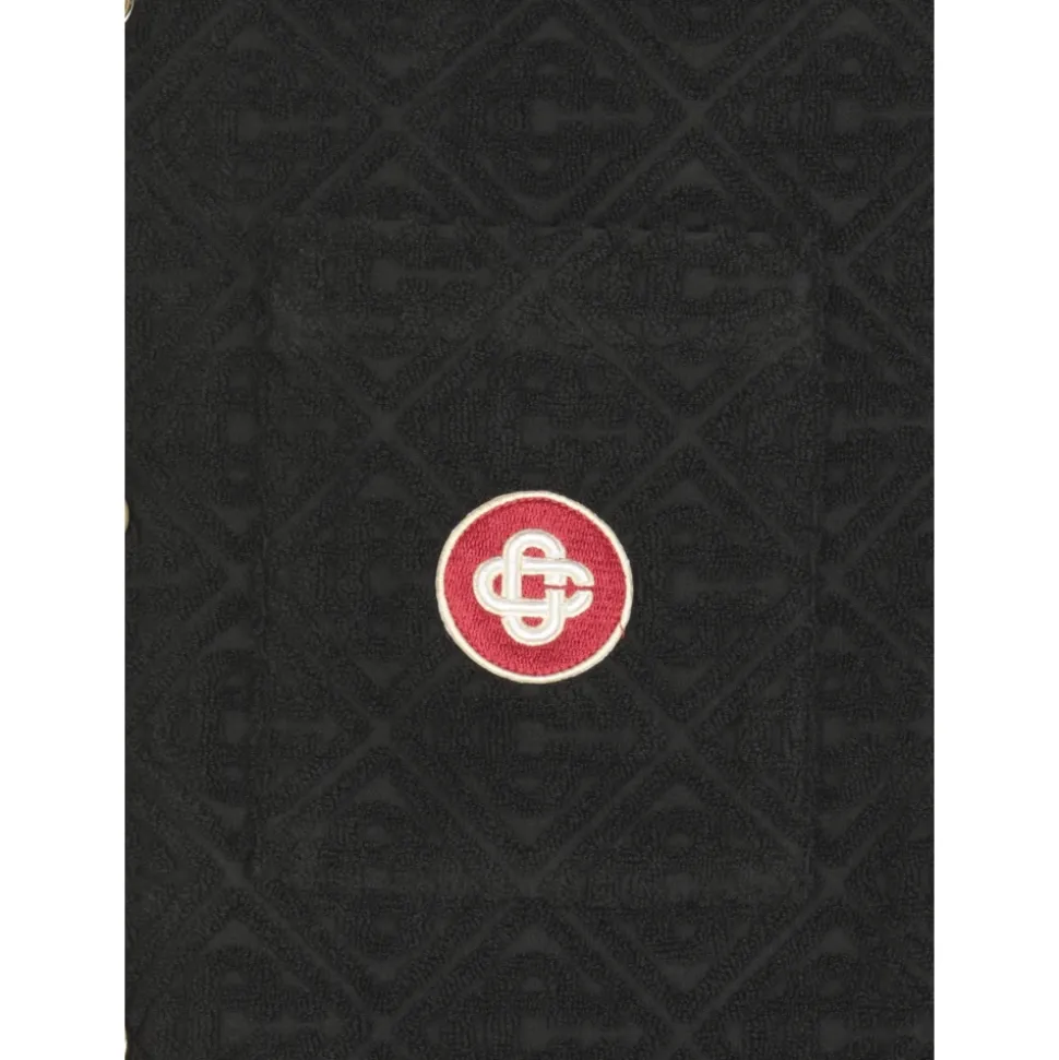 Schwarzes Baumwollhemd mit Monogrammmuster
