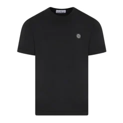 Schwarzes Baumwoll-T-Shirt mit Logolabel