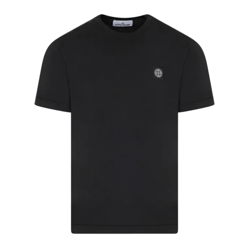 Schwarzes Baumwoll-T-Shirt mit Logolabel