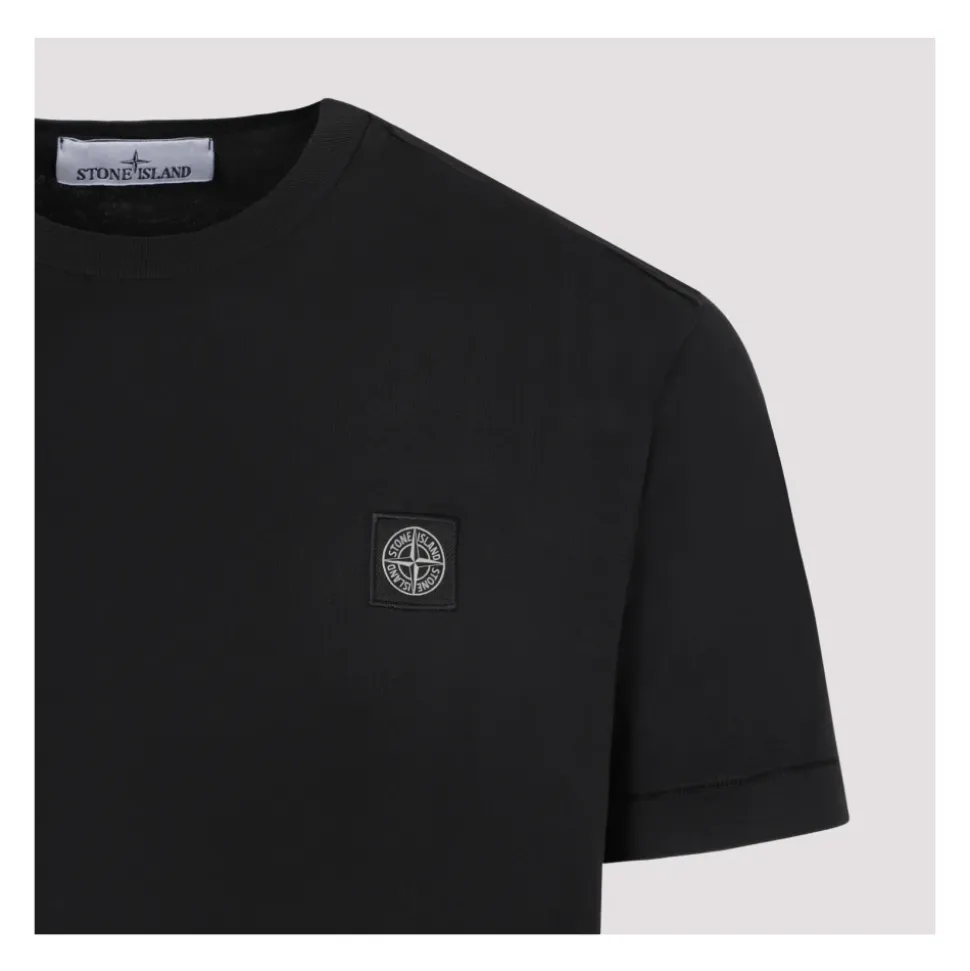 Schwarzes Baumwoll-T-Shirt mit Logolabel