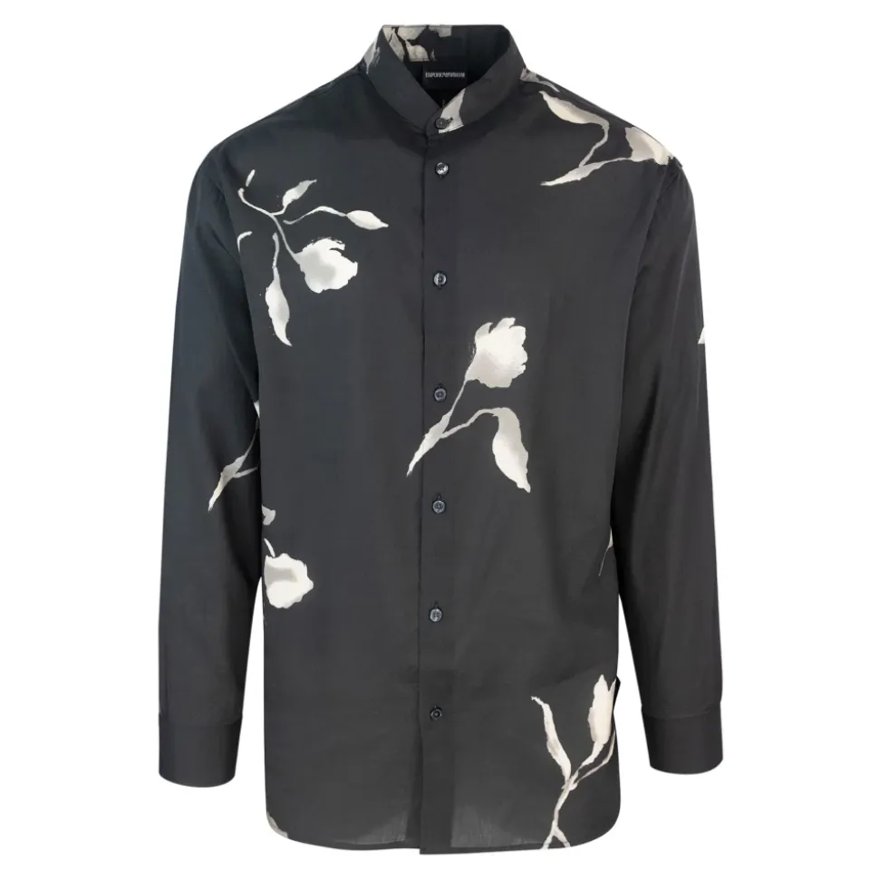Schwarzes Button-Up Hemd Koreanischer Kragen
